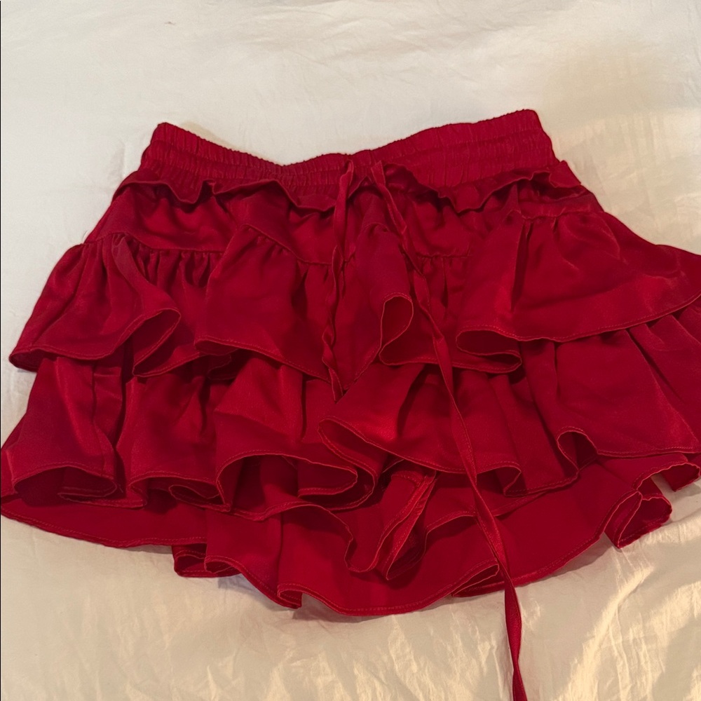 Elegant Scarlet Ruffle Mini Skirt